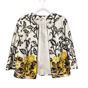 Coldwater Creek Cotton Yellow,Black & White Open Front Blazer Women's Size Small